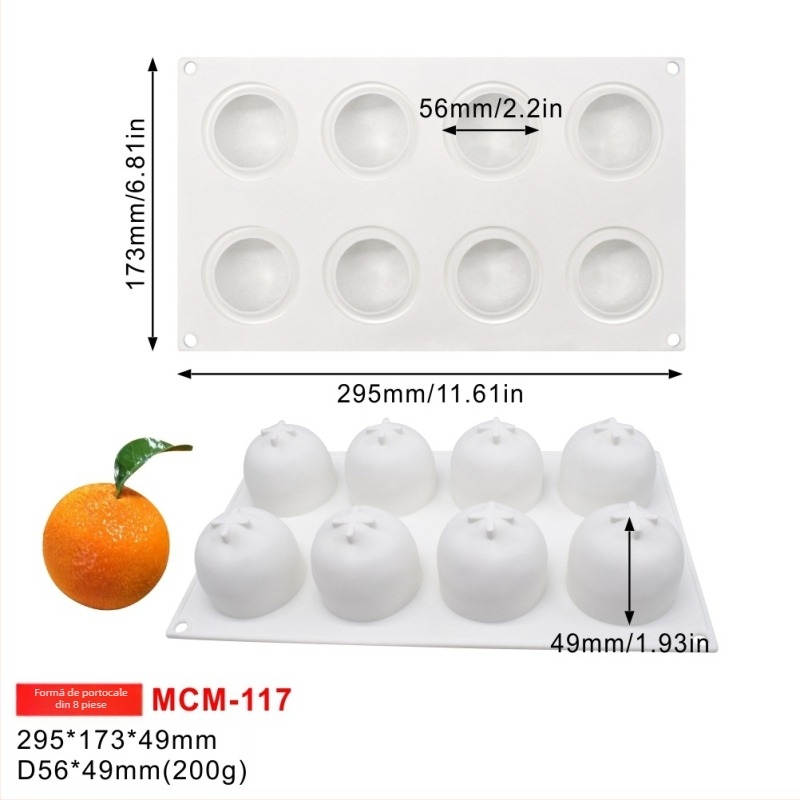 Formă din silicon pentru tort cu 8 cavități, dreptunghiulară – mousse de portocale