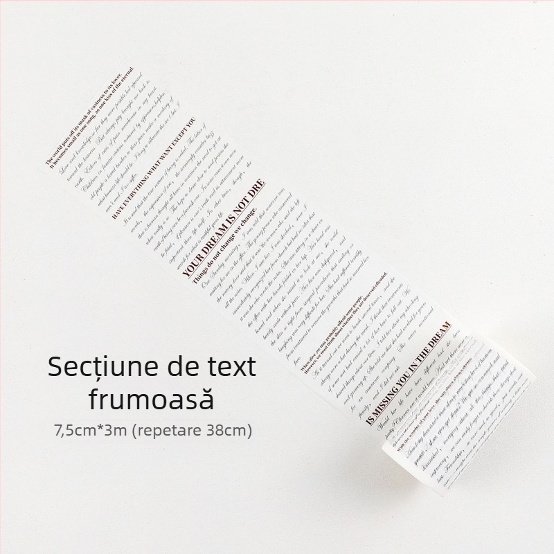 Bandă washi pentru jurnal cu fundal mare și litere engleze, decor pentru scrapbooking și planificare, lungime 3 m