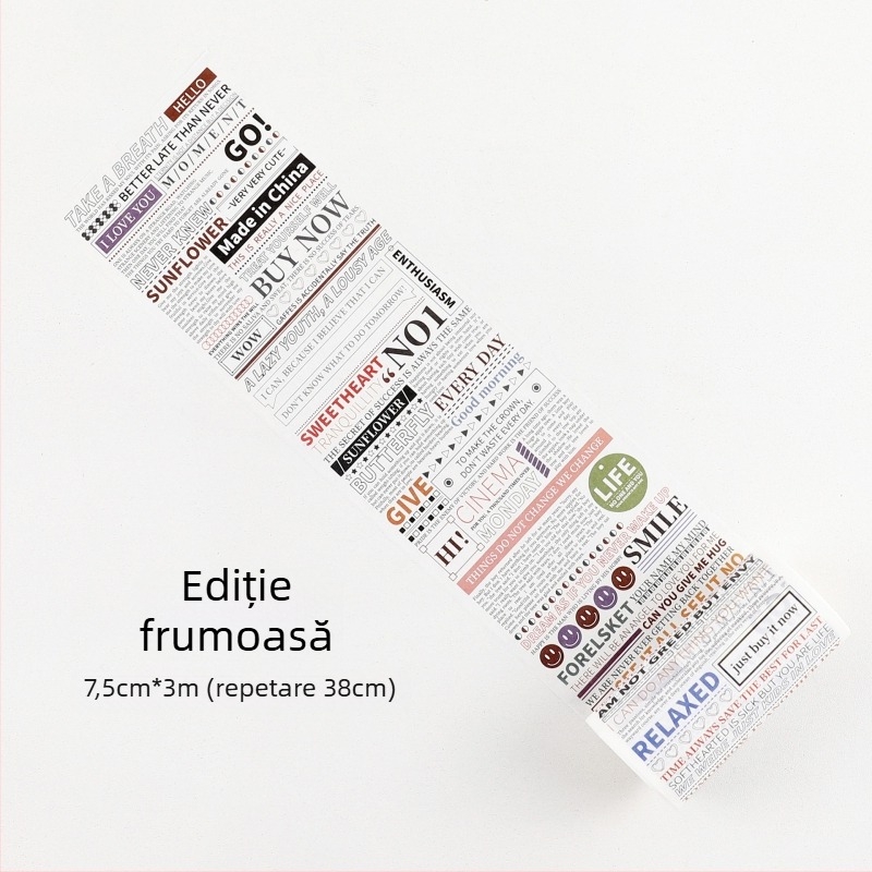 Bandă washi pentru jurnal cu fundal mare și litere engleze, decor pentru scrapbooking și planificare, lungime 3 m