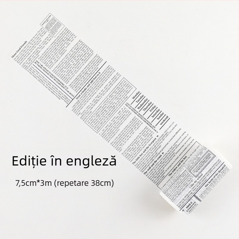 Bandă washi pentru jurnal cu fundal mare și litere engleze, decor pentru scrapbooking și planificare, lungime 3 m