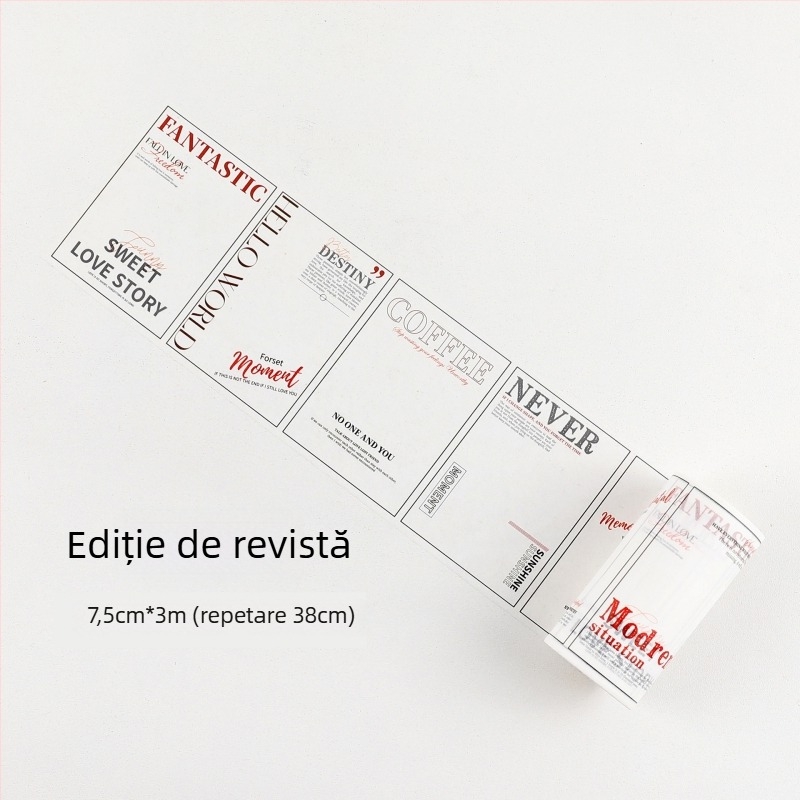 Bandă washi pentru jurnal cu fundal mare și litere engleze, decor pentru scrapbooking și planificare, lungime 3 m