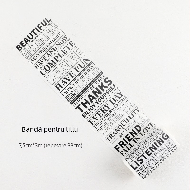 Bandă washi pentru jurnal cu fundal mare și litere engleze, decor pentru scrapbooking și planificare, lungime 3 m