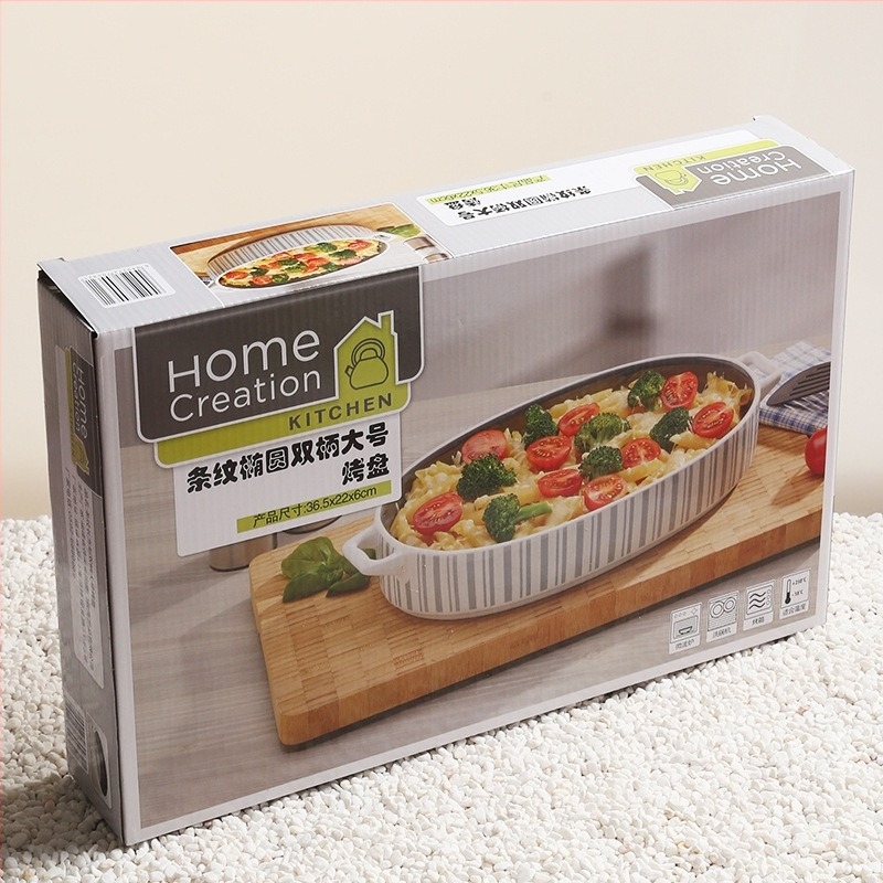 Tavă ceramică rotundă de copt cu două mânere, pentru prăjituri, paste cu brânză și orez la cuptor — stil nordic