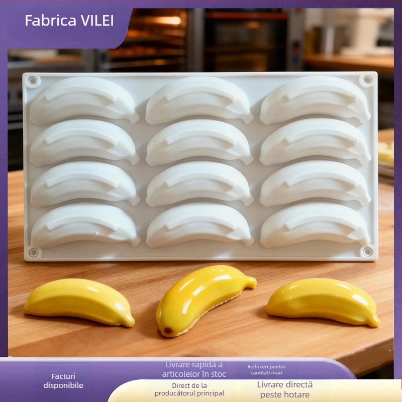 Formă silicon 12 cavități pentru mousse cu fructe și banană, desert francez și ciocolată, pentru coacere
