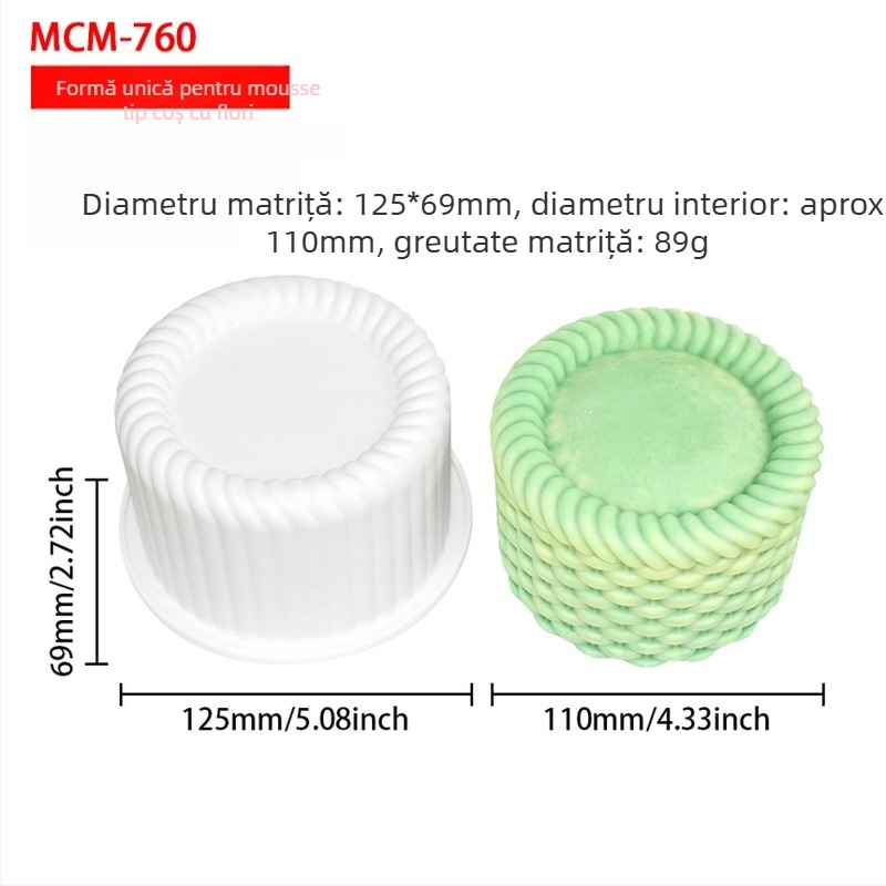 Set de 6 forme rotunde pentru coșuri cu flori pentru mousse, matriță din silicon pentru deserturi și prăjituri, textură împletită, matriță pentru lumânări aromatice
