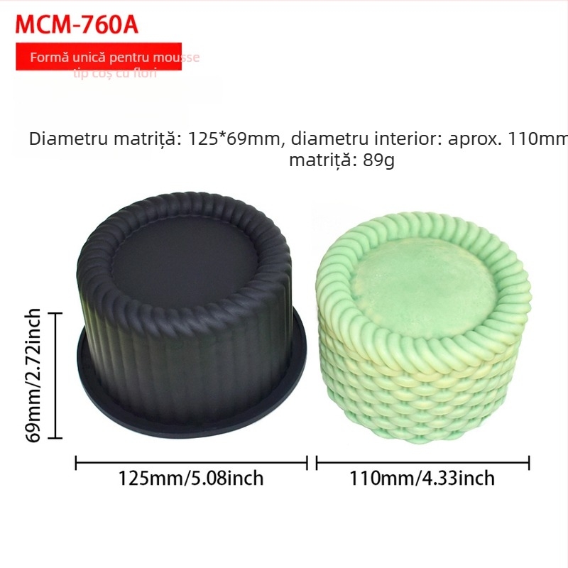 Set de 6 forme rotunde pentru coșuri cu flori pentru mousse, matriță din silicon pentru deserturi și prăjituri, textură împletită, matriță pentru lumânări aromatice