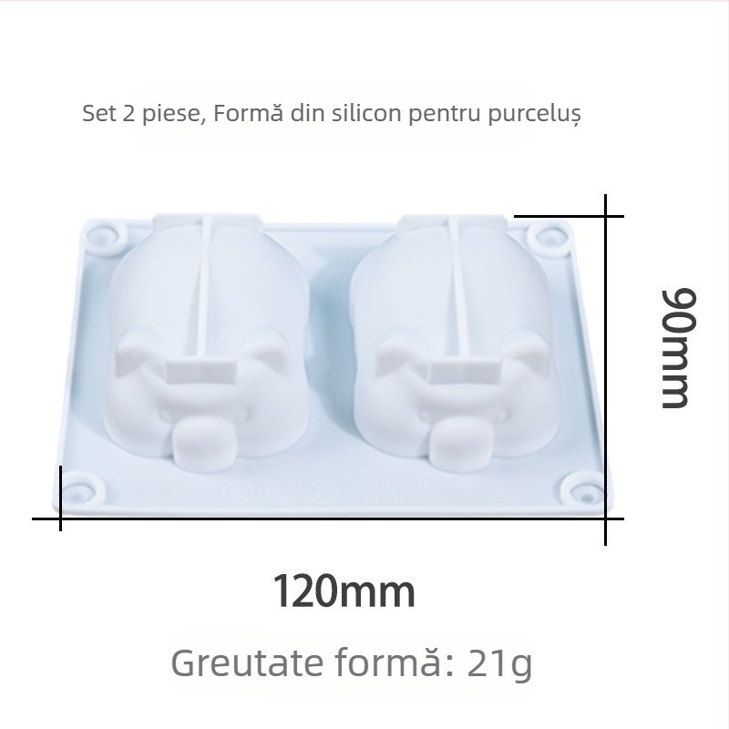 Formă din silicon în două piese, în formă de purcel pentru mousse și prăjituri