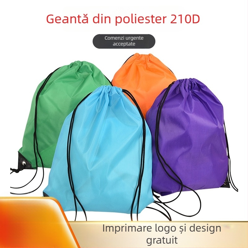 Set rucsac 210T din poliester cu șnur – include sac pentru pantofi și buzunare colorate cu șnur