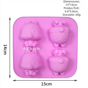 Set de forme din silicon pentru torturi, budincă, gheață și săpun handmade — forme cu veveriță și chipmunk