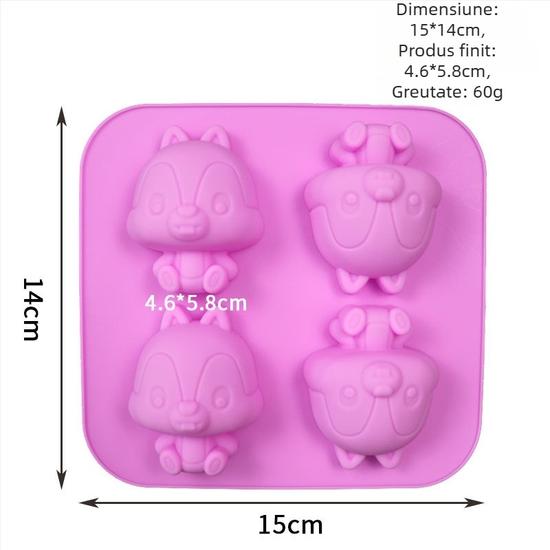 Set de forme din silicon pentru torturi, budincă, gheață și săpun handmade — forme cu veveriță și chipmunk