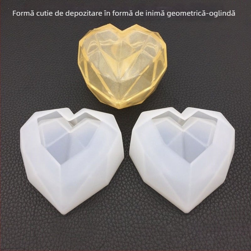 Formă DIY pentru rășină cristalina: cutie de depozitare în formă de inimă geometrică, matriță din silicon pentru coacere, finisaj oglindă