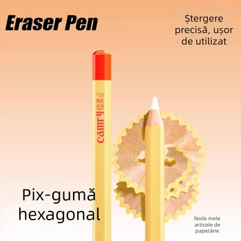 Radieră hexagonală din rășină, finisaj lucios, ștergere curată fără urme, pentru elevii din învățământul primar
