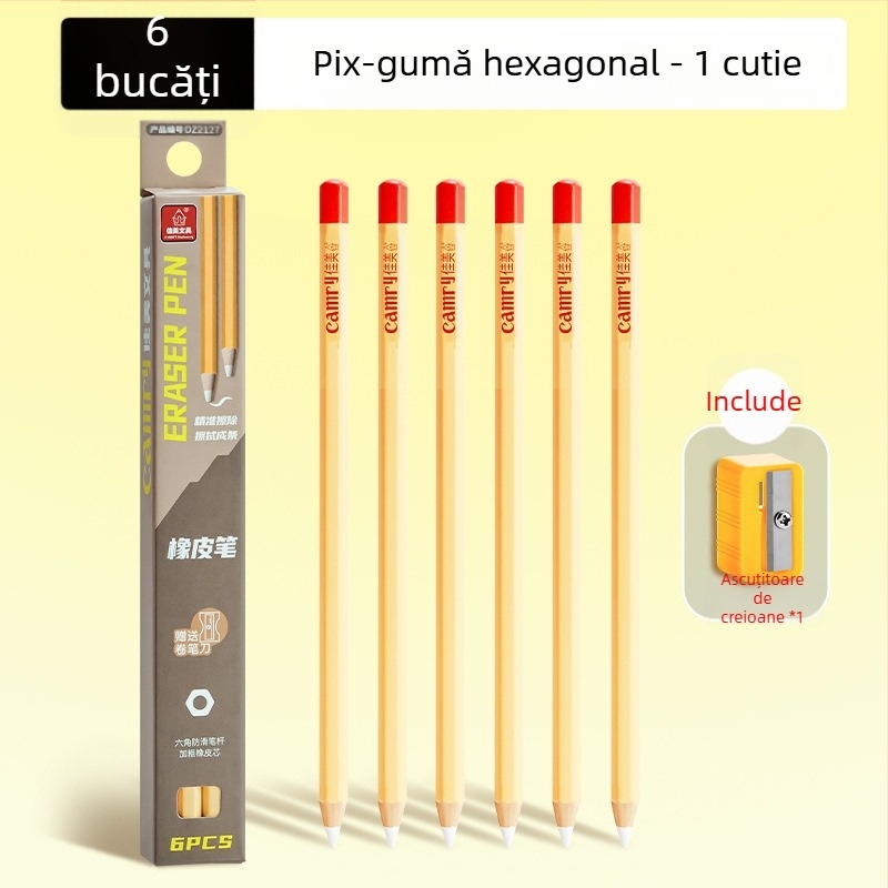 Radieră hexagonală din rășină, finisaj lucios, ștergere curată fără urme, pentru elevii din învățământul primar