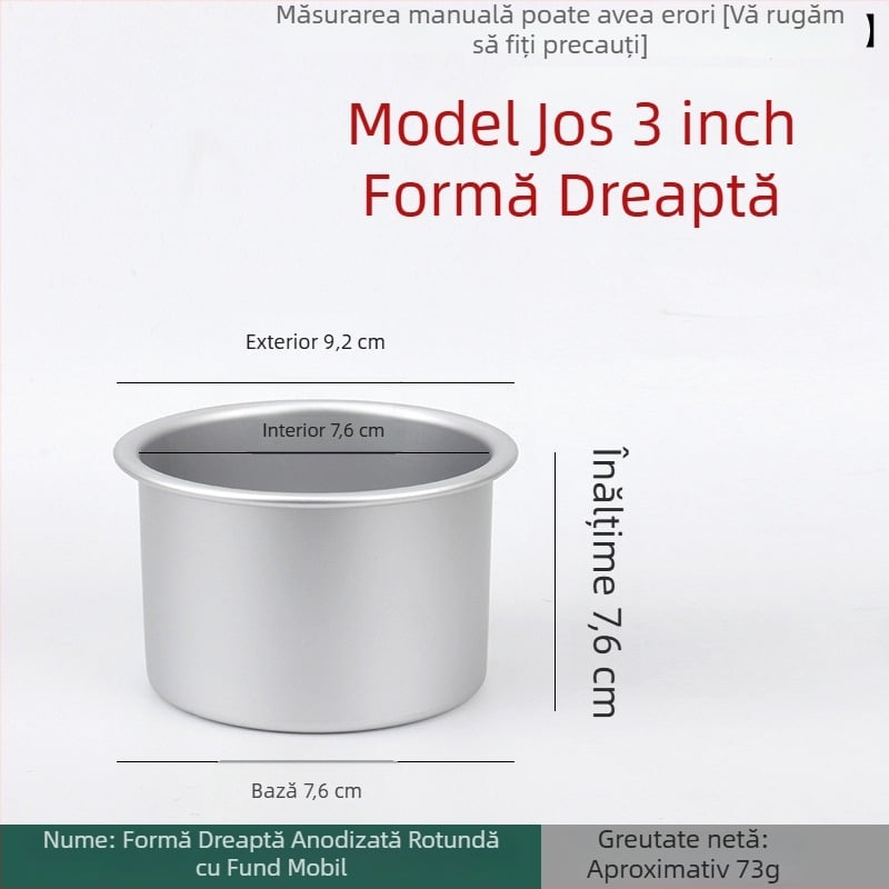 Formă de copt pentru chec chiffon, diametru 3 inch, înălțime 7,6 cm, fund anodizat, pereți drepți, margine plată, formă circulară de copt