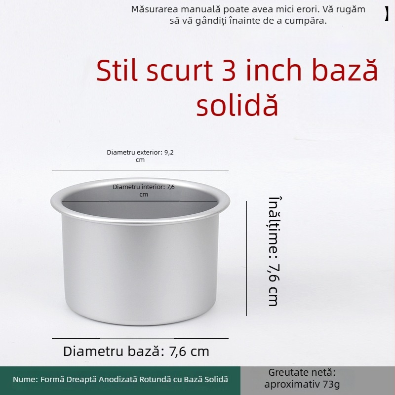 Formă de copt pentru chec chiffon, diametru 3 inch, înălțime 7,6 cm, fund anodizat, pereți drepți, margine plată, formă circulară de copt