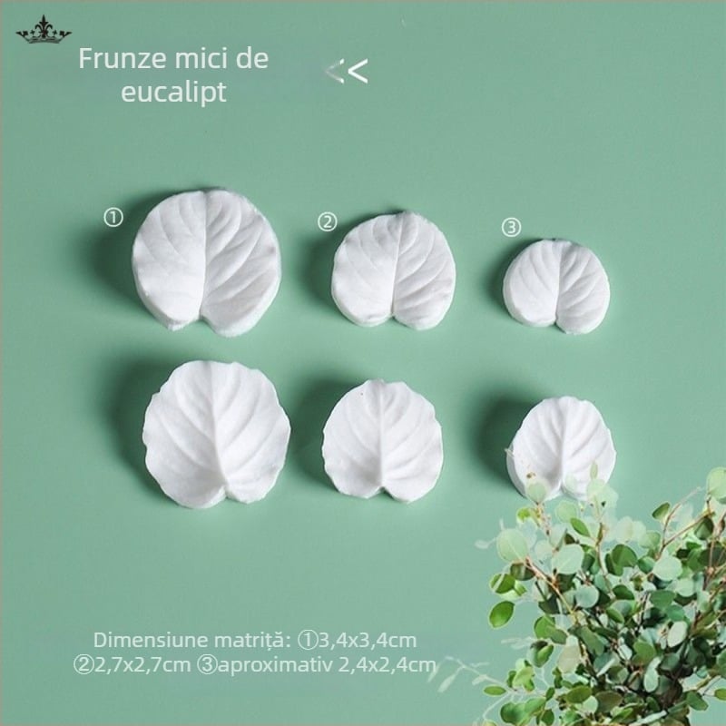 Formă din silicon pentru fondant, pentru tort, cu două fețe, relief cu frunze de eucalipt și plantă Money Plant