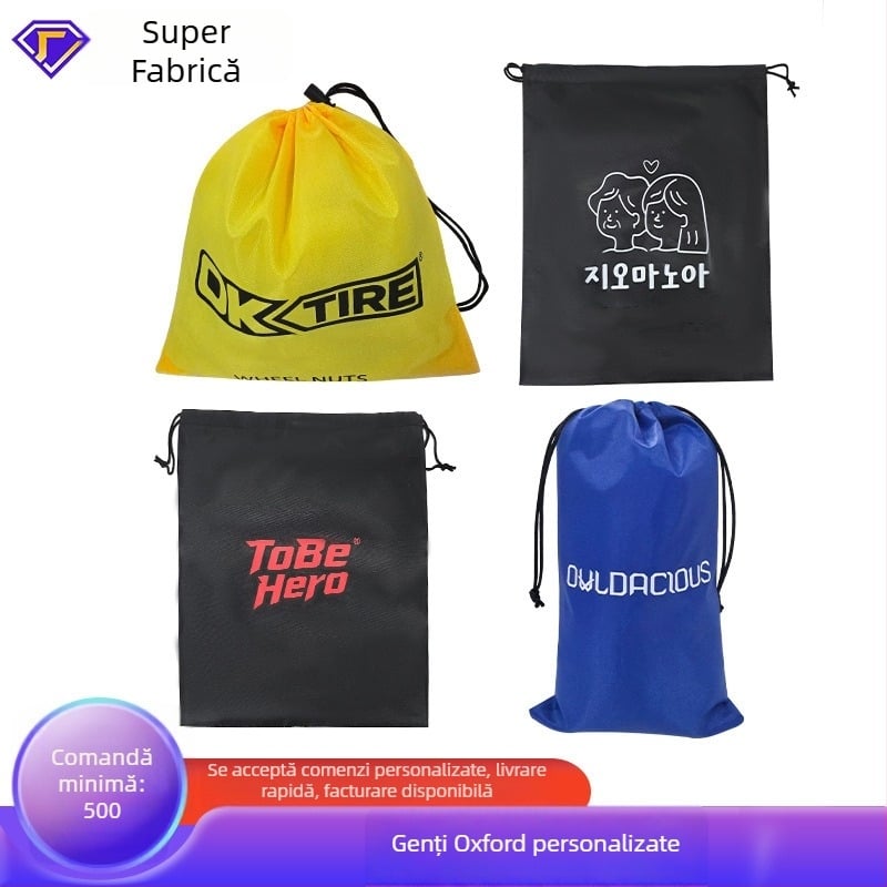 Geantă Oxford personalizată cu șnur, neagră din poliester, pentru depozitare, impermeabilă, opțiune logo