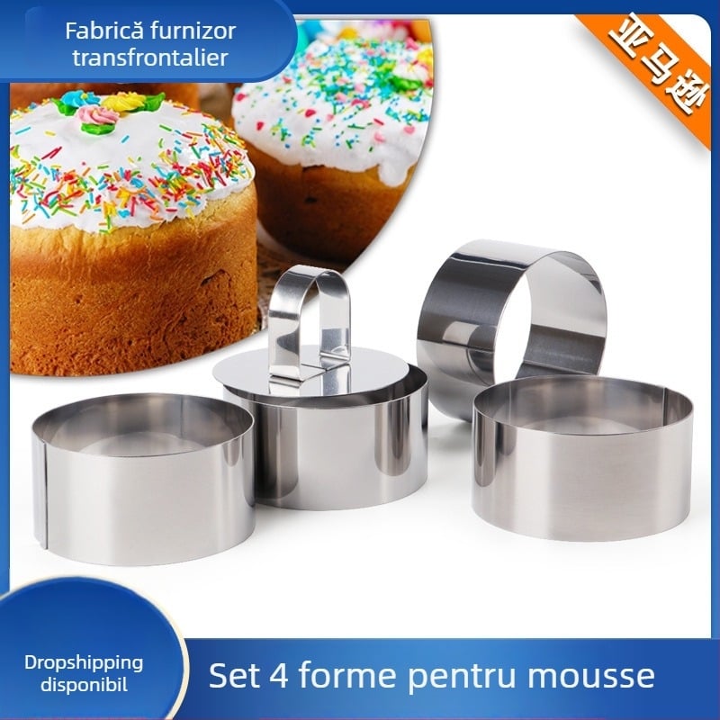 Set de patru inele circulare pentru mousse din oțel inoxidabil pentru coacere