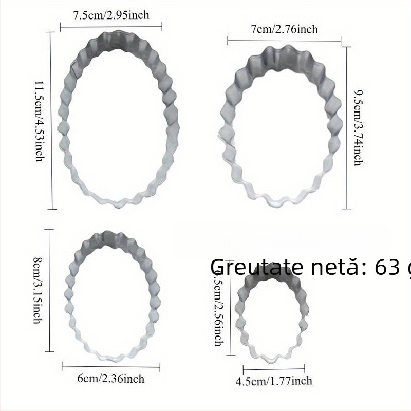 Set din oțel inoxidabil pentru coacere DIY, forme pentru tăierea legumelor și fructelor, forme pentru aluat și biscuiți, forme ondulate ovale, 4 piese