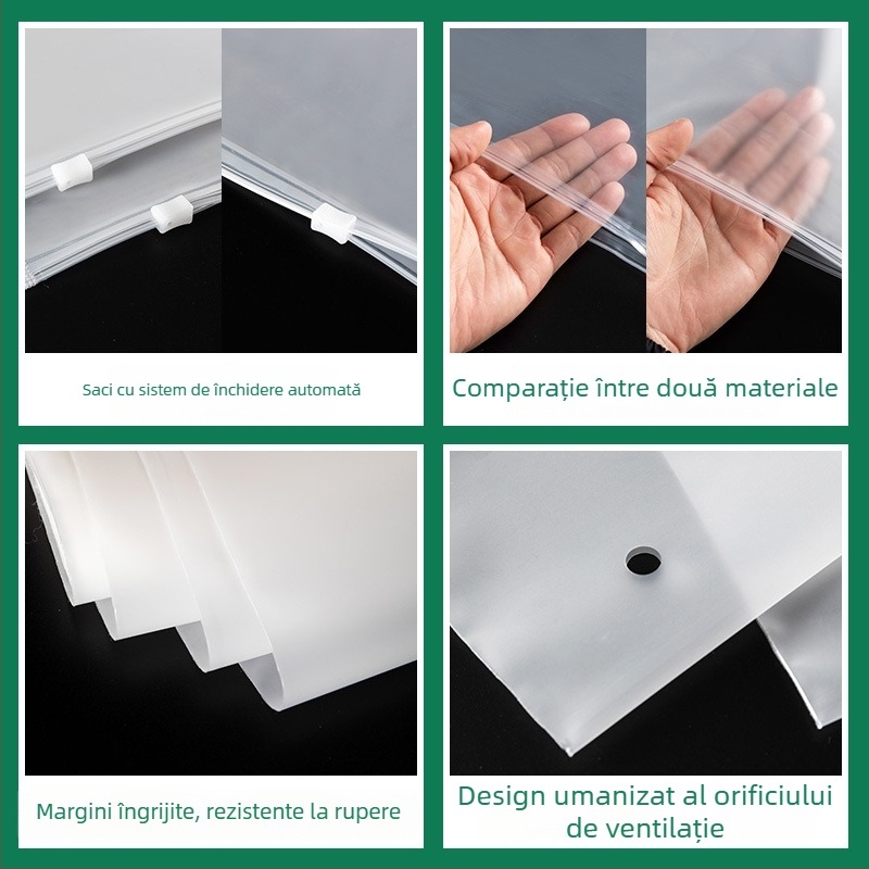 Geantă cu fermoar din CPE EVA transparentă, mată, grosime extra, 50x60 cm, pentru ambalarea hainelor