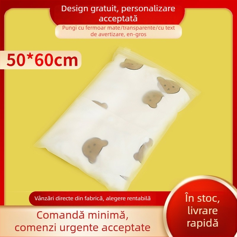 Geantă cu fermoar din CPE EVA transparentă, mată, grosime extra, 50x60 cm, pentru ambalarea hainelor