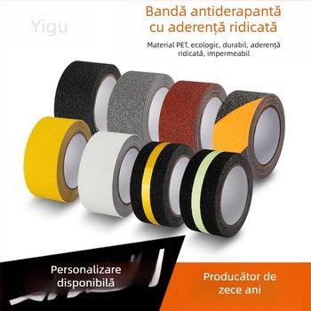 Bandă autoadezivă PVC mată, anti-alunecare pentru scări; rezistentă la apă și uzură; grosime 0,7 mm; lățimi 2,5/5/10 cm; lungimi 5–25 m.