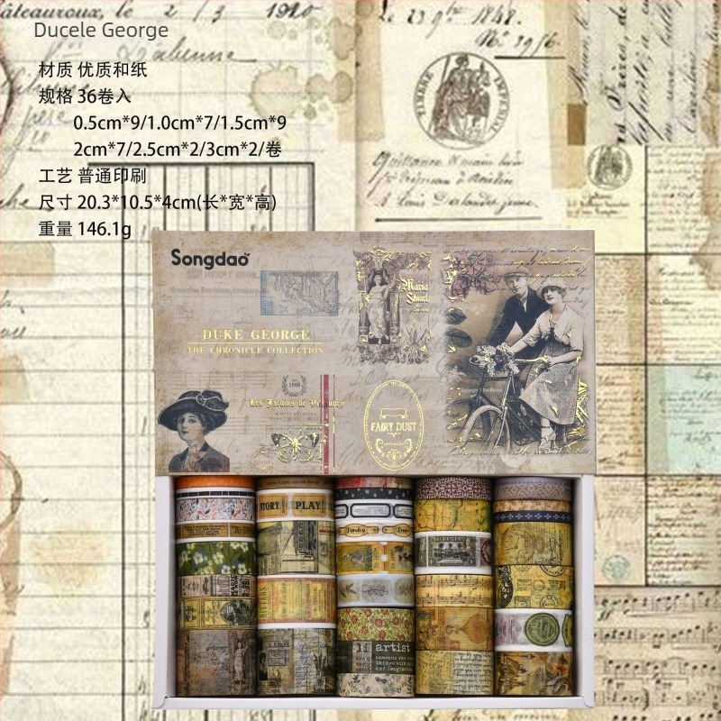 Set Washi cu folie aurie și autocolante pe hârtie pentru decor DIY și jurnal