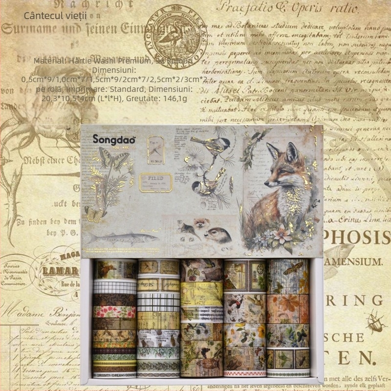 Set Washi cu folie aurie și autocolante pe hârtie pentru decor DIY și jurnal