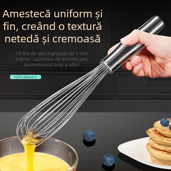 Tel pentru ouă din oțel inoxidabil 304 – mâner manual, pentru albușuri și smântână, bucătărie de coacere