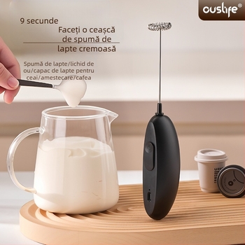 Ouslife Spumător de Lapte Electric Mini Smart pentru Cafea, Baterie Li-Ion Reîncărcabilă, Încărcare Type-C, ABS Negru, Model N36, Posibilitate de imprimare a logo-ului