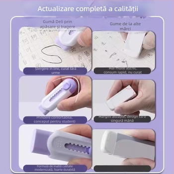 Deli VP455 Radieră colorată cu mecanism push-pull pentru elevi din învățământul primar — urme minime, firimituri puține