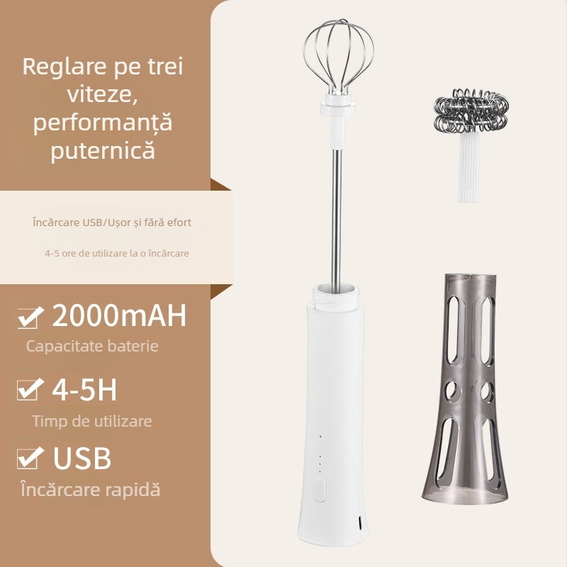 Frother electric de mână pentru cafea, mixer pentru lapte, compact pentru bucătărie