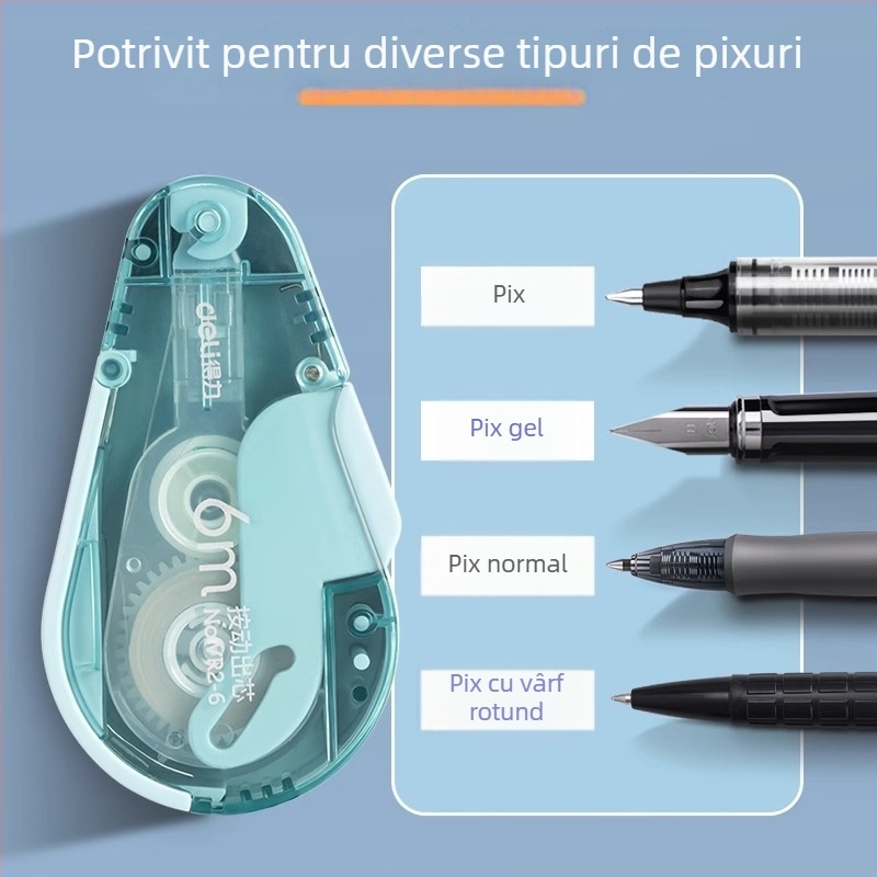 Bandă corectoare anti-praf pentru elevi, cu mecanism de apăsare, nucleu înlocuibil și capacitate mare