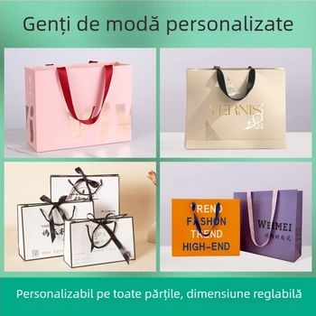 Geantă de mână personalizată cu logo, geantă albă din carton pentru cadouri, imprimare offset, ștampilare la cald