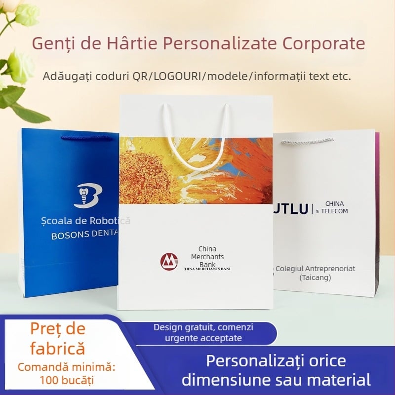 Pungi de hârtie personalizate pentru afaceri cu imprimare a logo-ului, pungi cadou, pungi de cumpărături promoționale și ambalaje pentru expoziții
