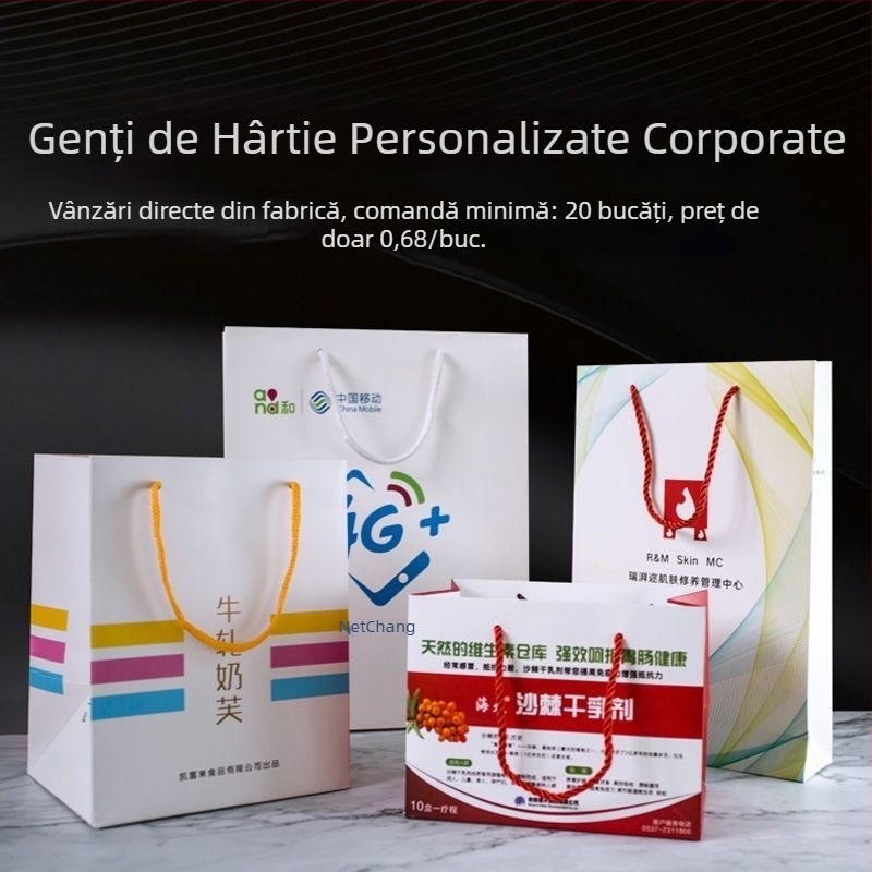 Pungi de hârtie personalizate pentru afaceri cu imprimare a logo-ului, pungi cadou, pungi de cumpărături promoționale și ambalaje pentru expoziții