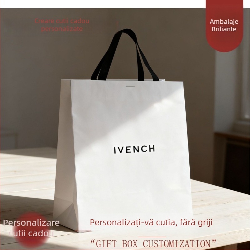 Geantă de cumpărături din carton alb, cu logo personalizat — geantă minimalistă de cadouri