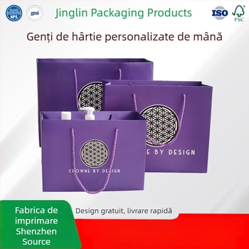 Genți tote din carton alb, personalizabile pentru cadouri și cumpărături, imprimare offset cu ștampilare argintie
