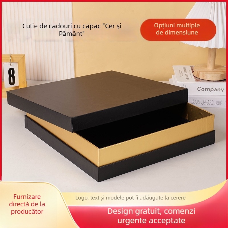 Cutie universală neagră pătrată, cu capac dublu, pentru bijuterii, ceai și cadouri, ambalaj personalizat