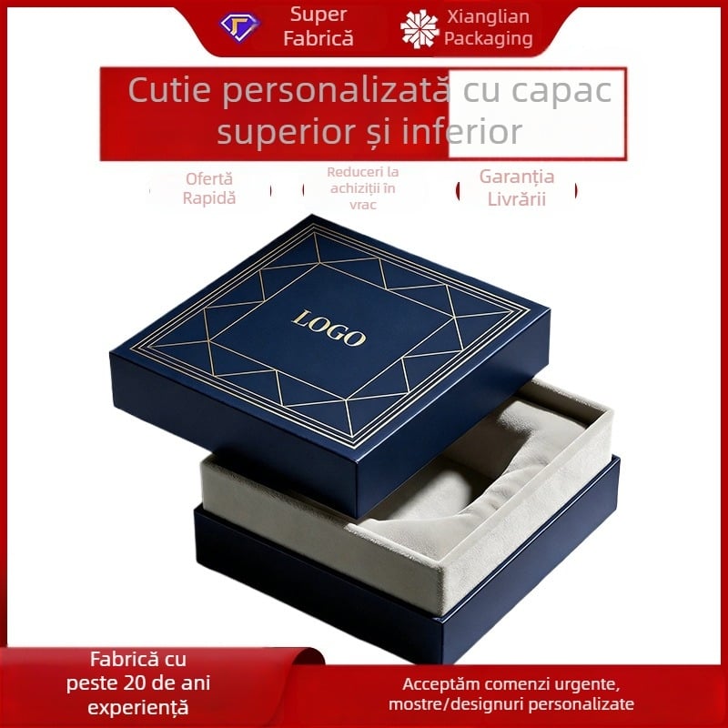 Cutie de bijuterii personalizată cu capac și bază pentru inele, coliere, brățări și ceasuri