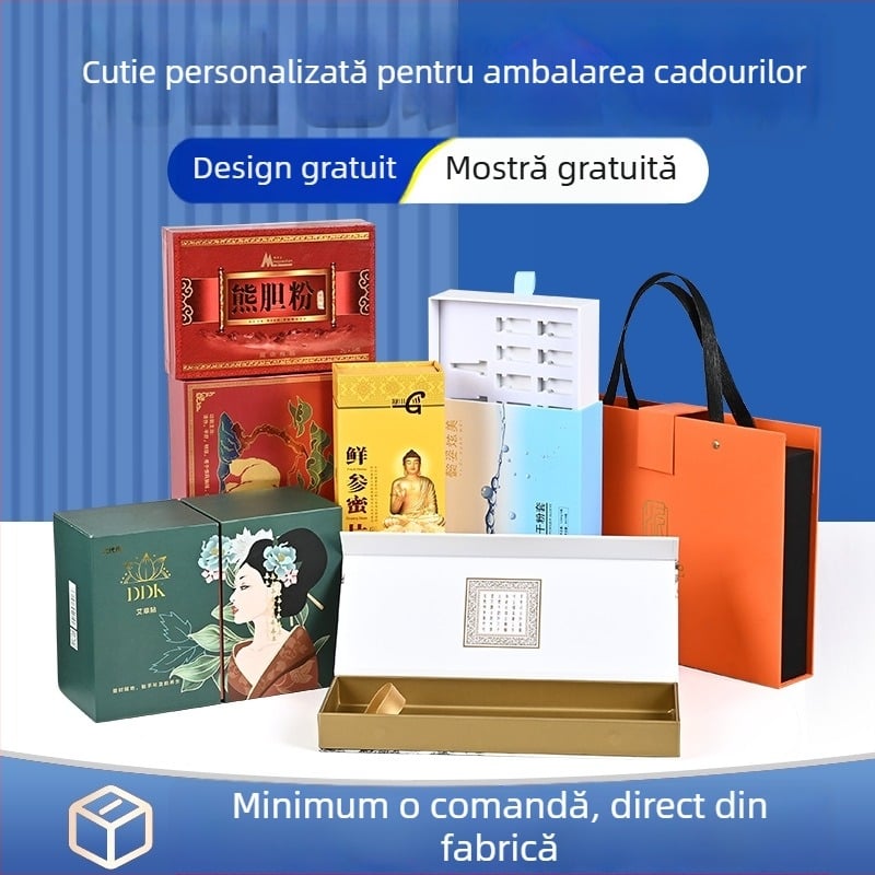 Cutii cadou personalizate cu capac sertar, cutii cu capac superior și inferior colorat, pentru cosmetice, produse de sănătate și ceai