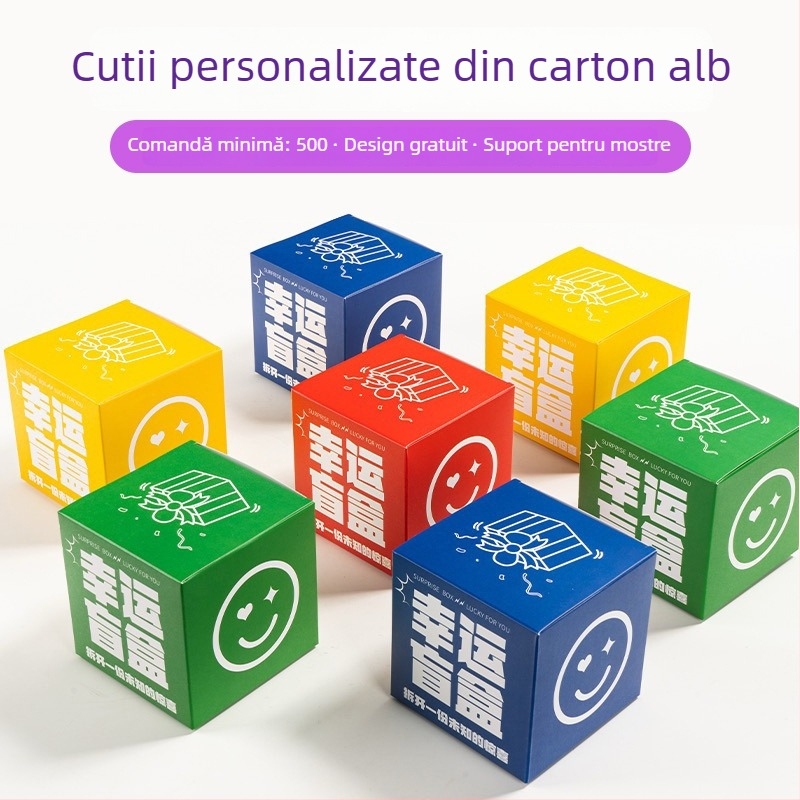 Cutie cadou goală, personalizabilă pentru ambalaj tip blind box, cu imprimare logo și breloc