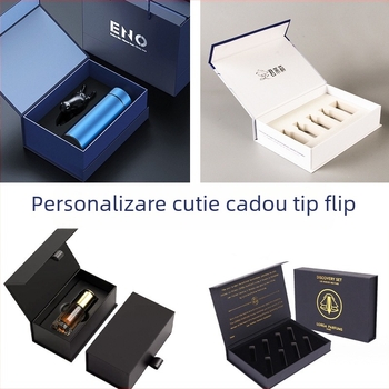 Cutie cadou elegantă în format carte, cu deschidere dublă, pentru ceai, uleiuri esențiale, cosmetică și ceașcă termică
