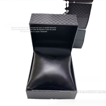 Cutie pentru ceasuri cu model diamant, cutie din piele PU, organizator de bijuterii cu capac rabatabil