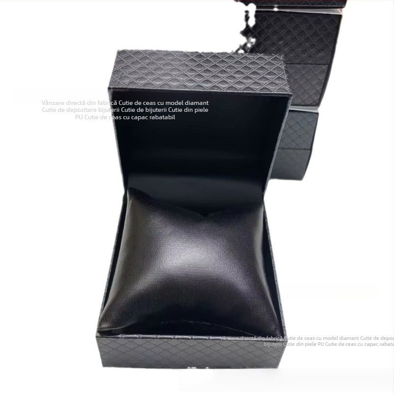 Cutie pentru ceasuri cu model diamant, cutie din piele PU, organizator de bijuterii cu capac rabatabil
