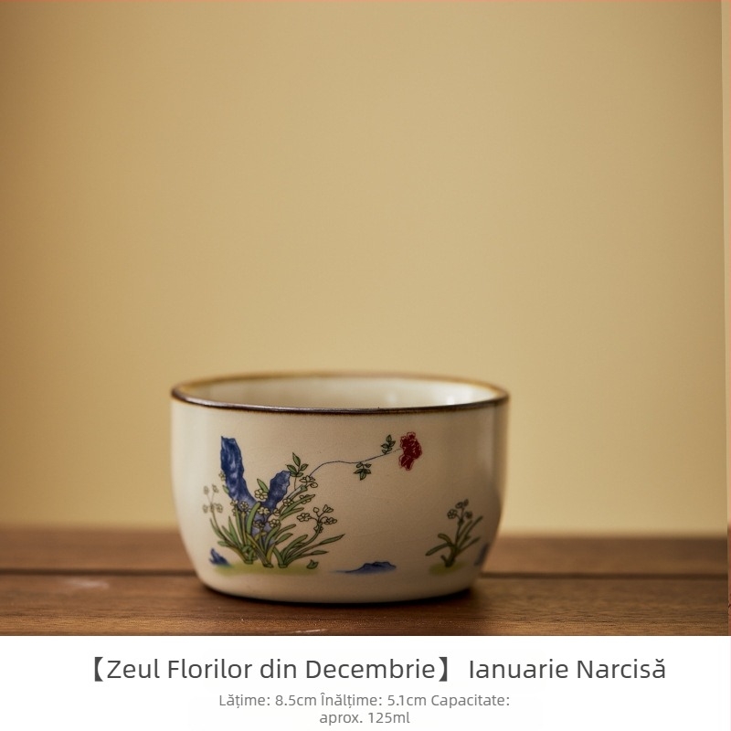 Ceasă de ceai din porțelan Ru kiln, pictată manual cu cele douăsprezece zeițe ale florilor, pentru uz personal