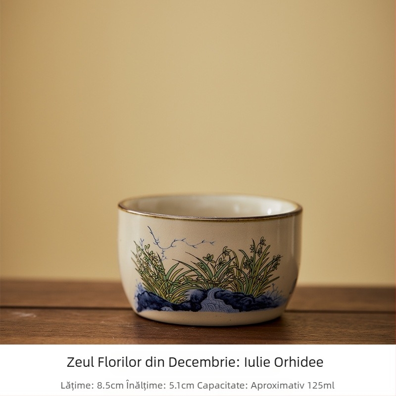 Ceasă de ceai din porțelan Ru kiln, pictată manual cu cele douăsprezece zeițe ale florilor, pentru uz personal