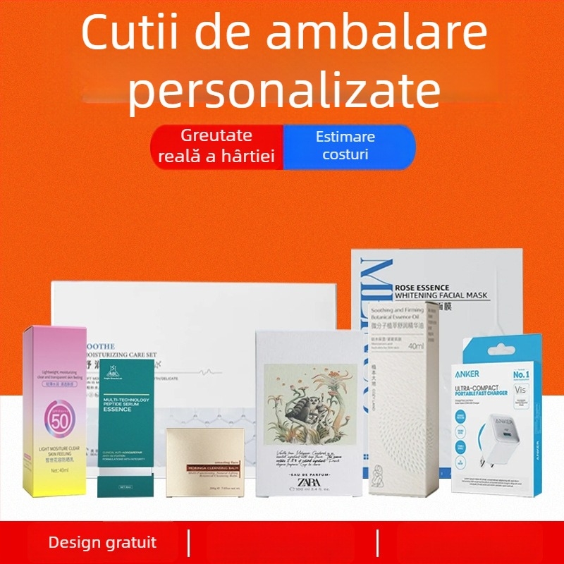 Cutie cadou pentru cosmetice, carton ondulat alb, imprimare UV, personalizabilă