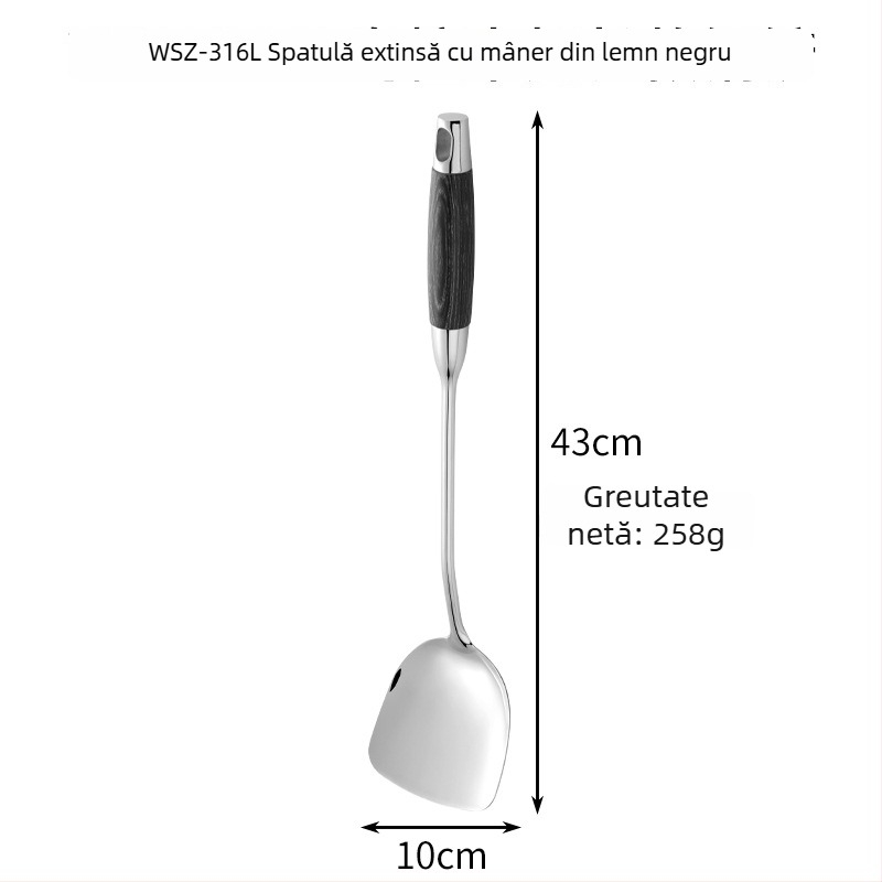 Hongjunda Set spatulă și lingură din oțel inoxidabil 316, mâner din lemn - ustensile de bucătărie rezistente la temperaturi înalte
