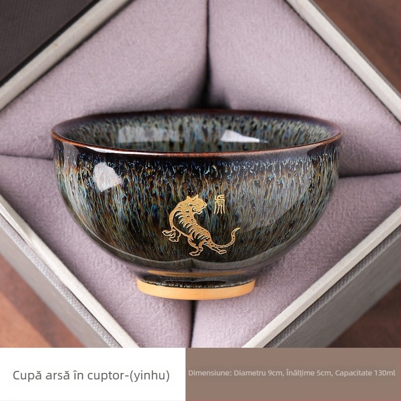 Ceșcuță de ceai Kung Fu cu douăsprezece zodii, gravată pentru utilizare personală, ceașcă ceramică cu glazură Jian kiln
